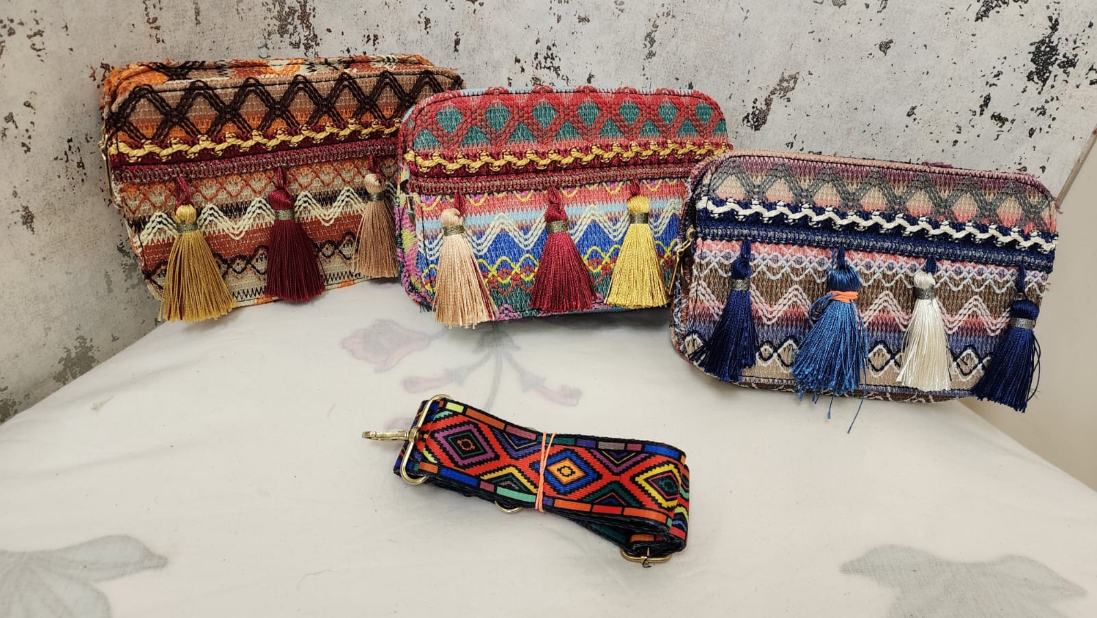 Embellished Tassel Clutch with Detachable Strap