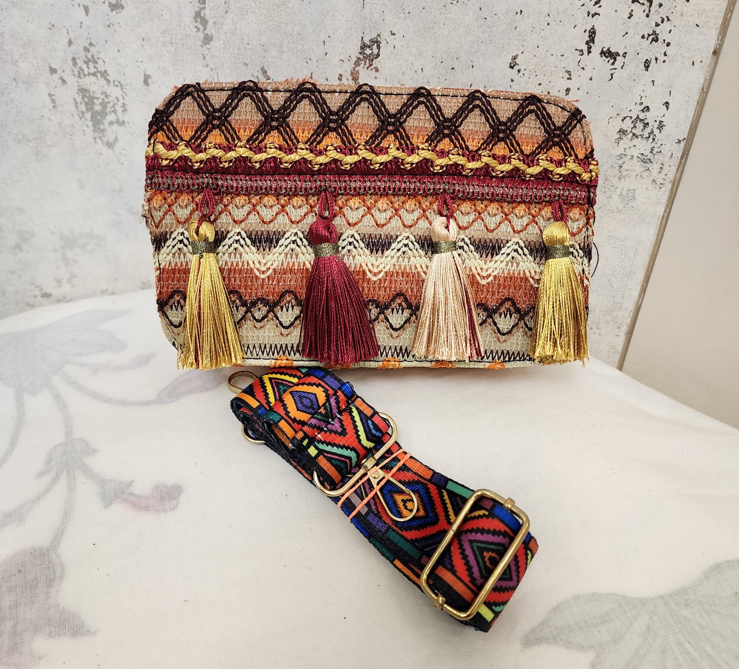 Embellished Tassel Clutch with Detachable Strap