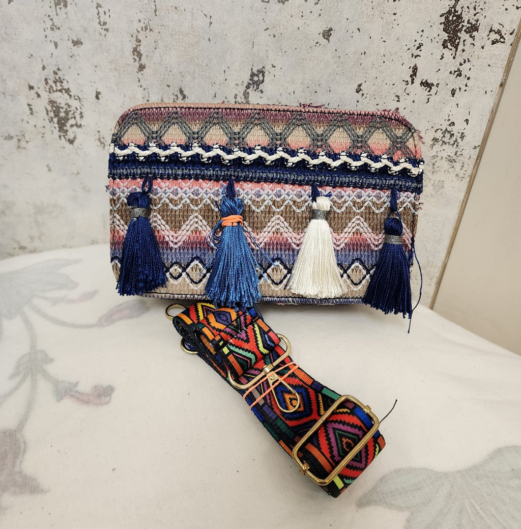 Embellished Tassel Clutch with Detachable Strap