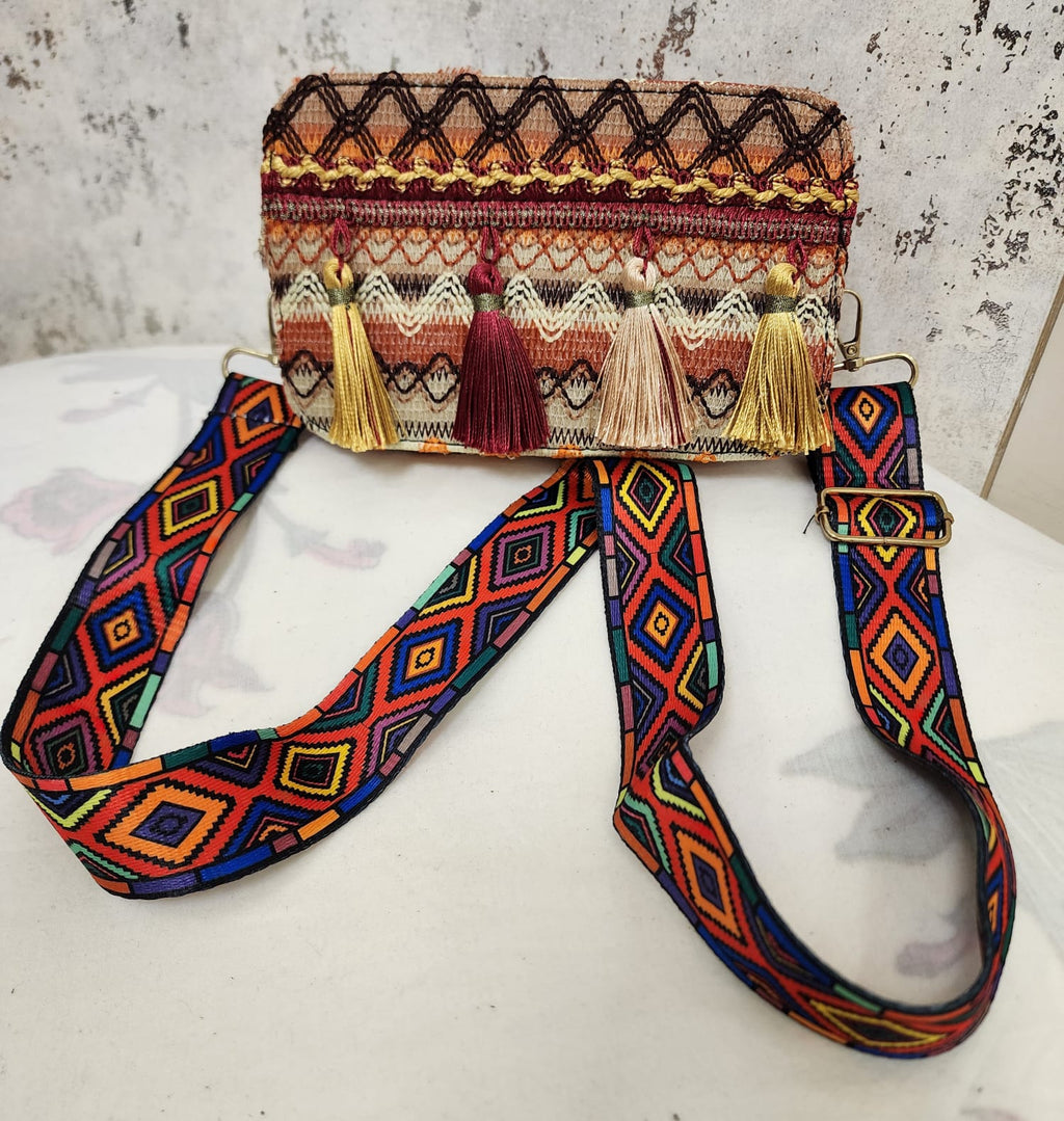 Embellished Tassel Clutch with Detachable Strap