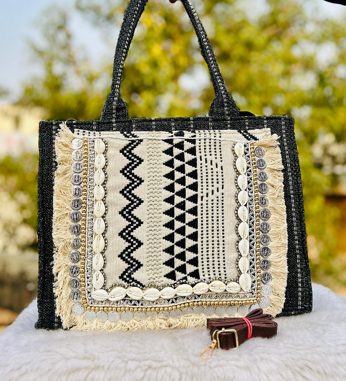 Handcrafted Shell-Embellished Tote