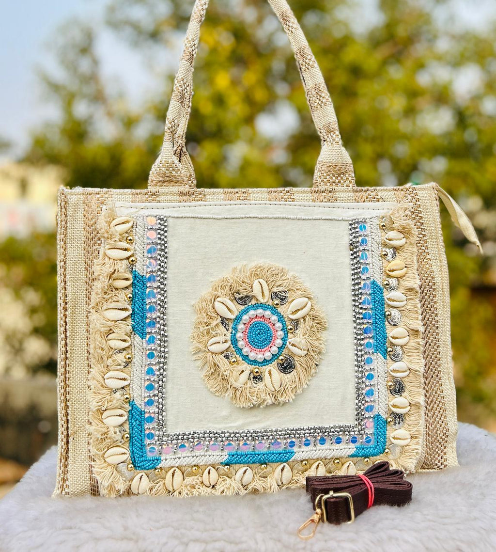 Handcrafted Shell-Embellished Tote