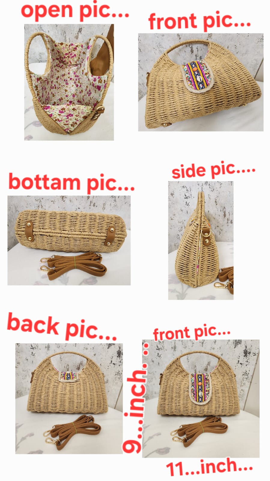 Beaded Accent Woven Top Handle Bag