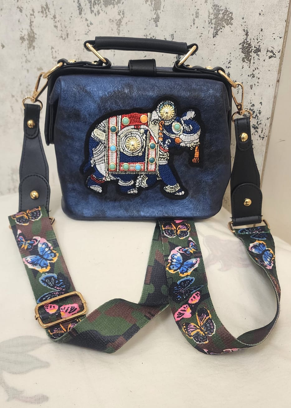 Artisan Elephant Motif Top Handle Bag