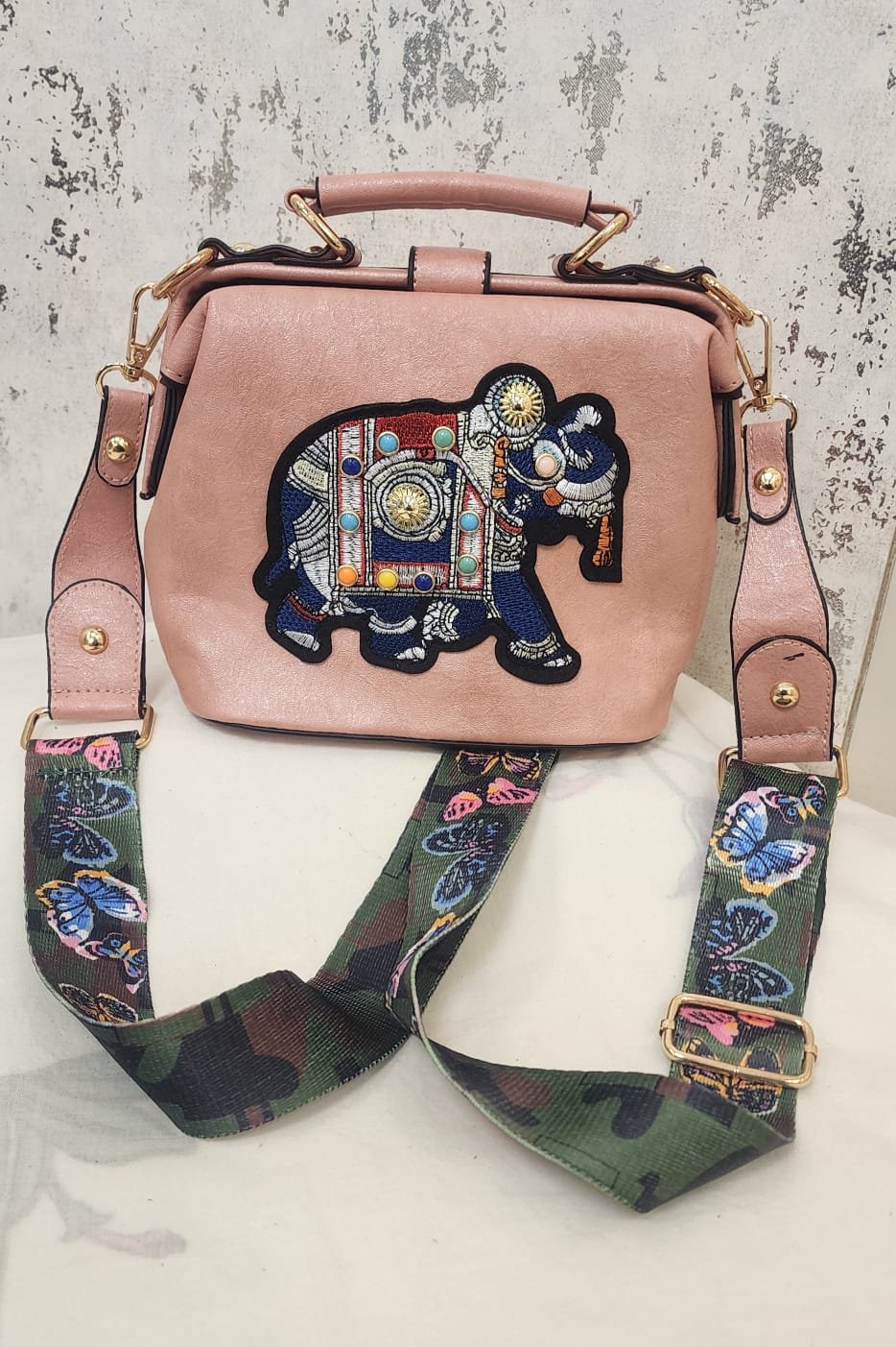 Artisan Elephant Motif Top Handle Bag