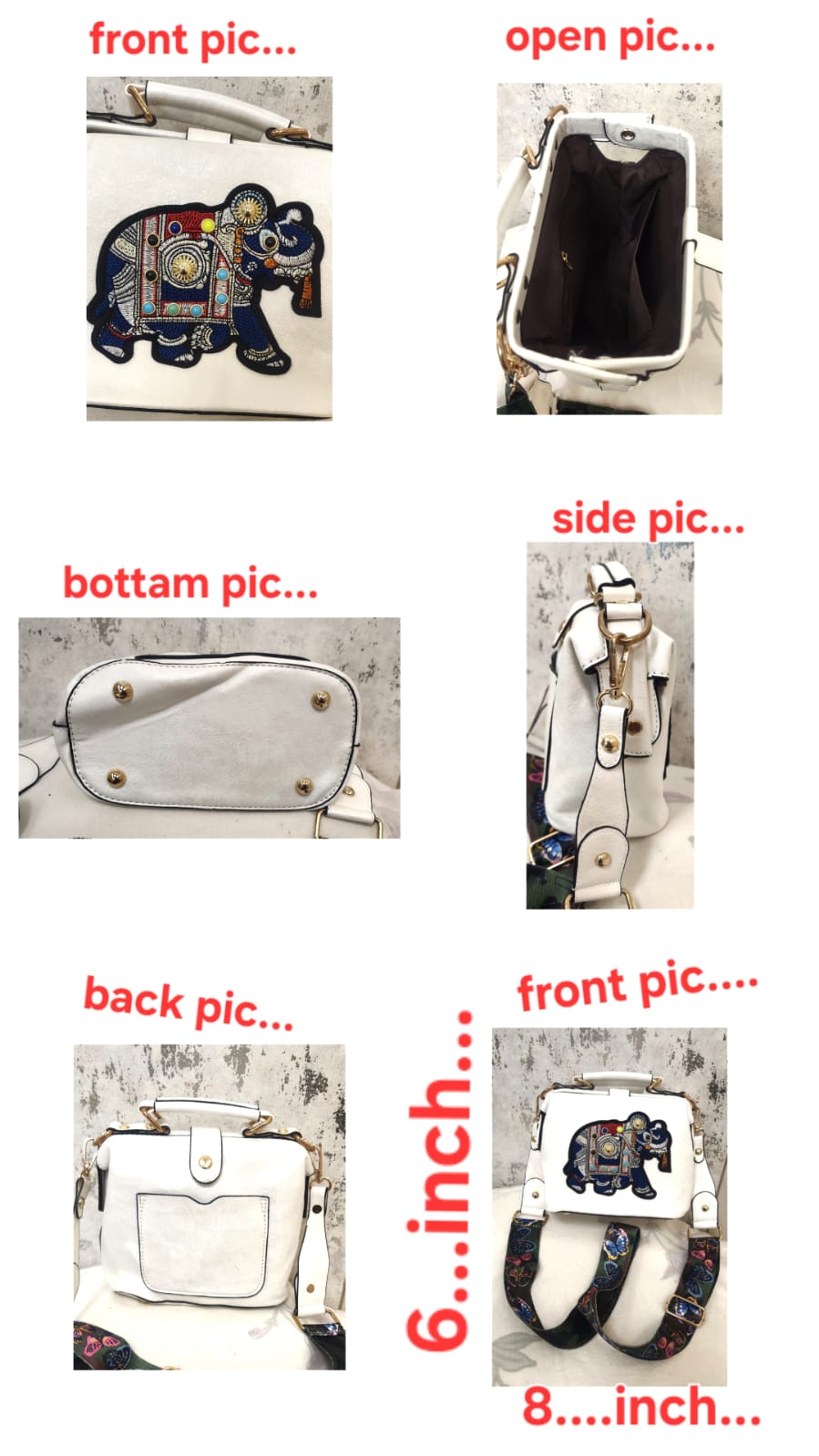 Artisan Elephant Motif Top Handle Bag