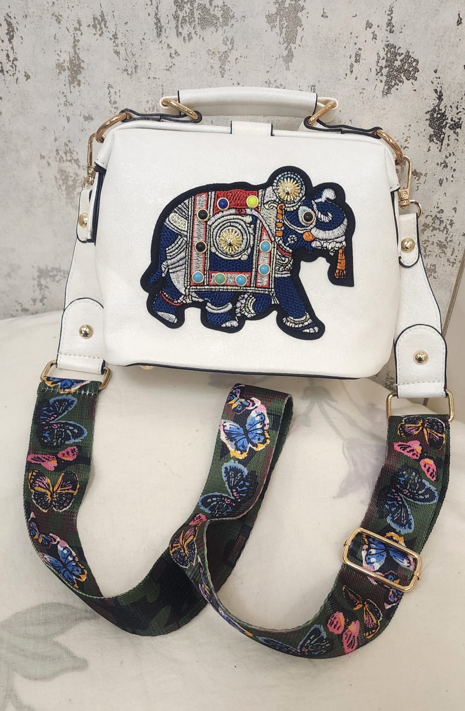 Artisan Elephant Motif Top Handle Bag