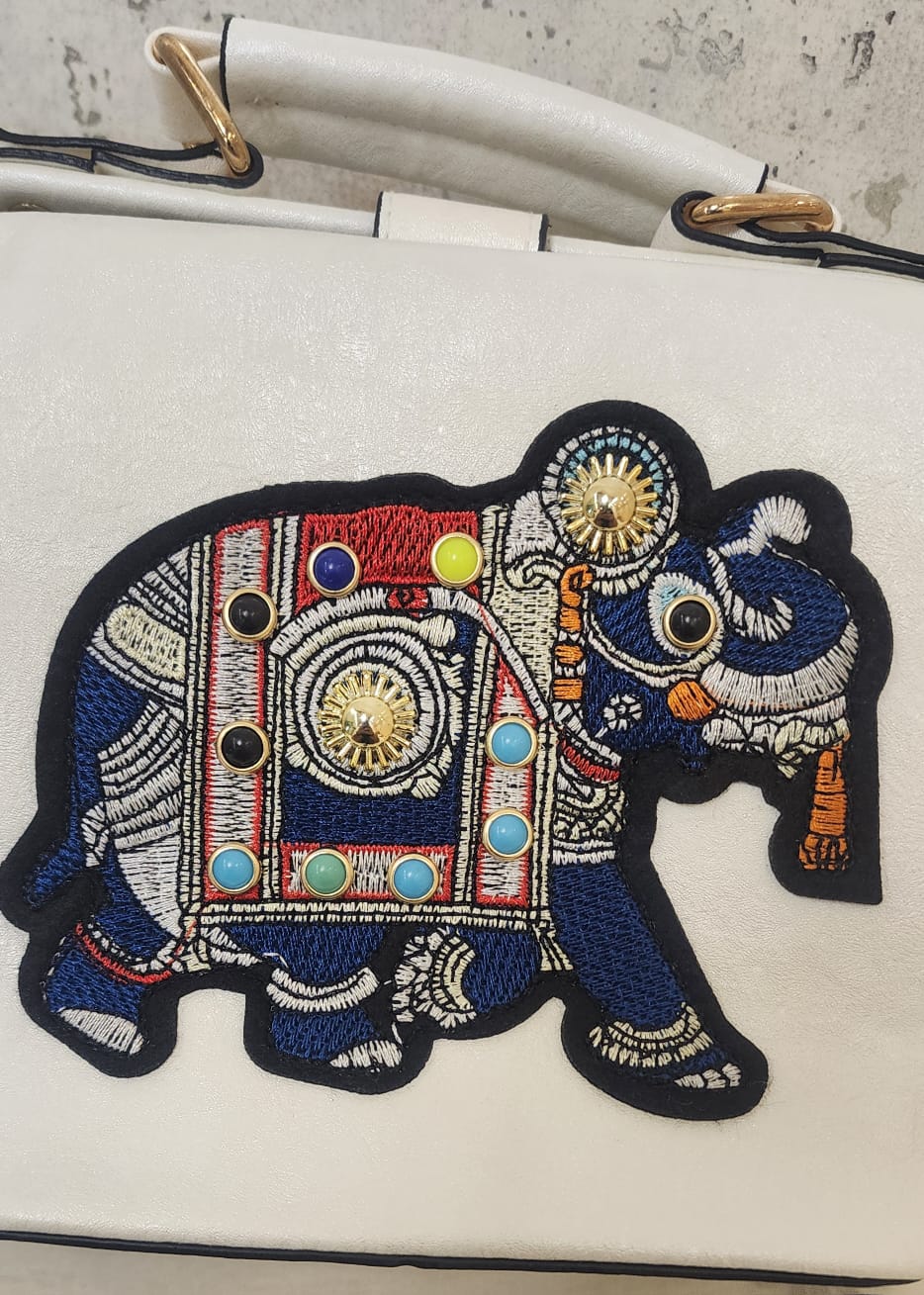 Artisan Elephant Motif Top Handle Bag