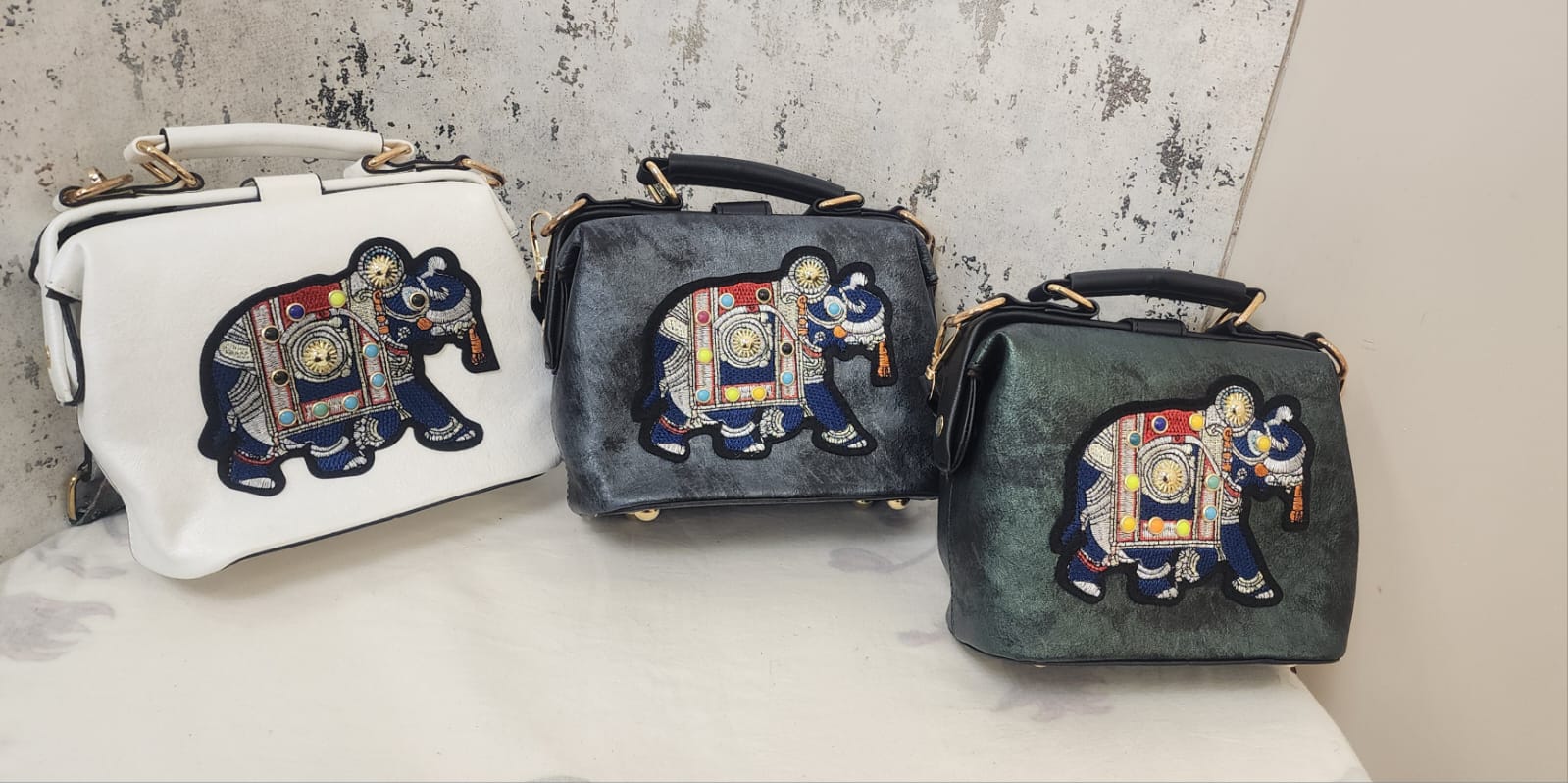 Artisan Elephant Motif Top Handle Bag