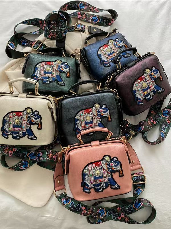 Artisan Elephant Motif Top Handle Bag