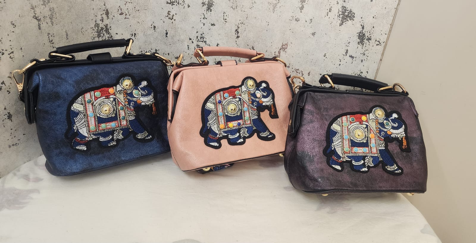 Artisan Elephant Motif Top Handle Bag