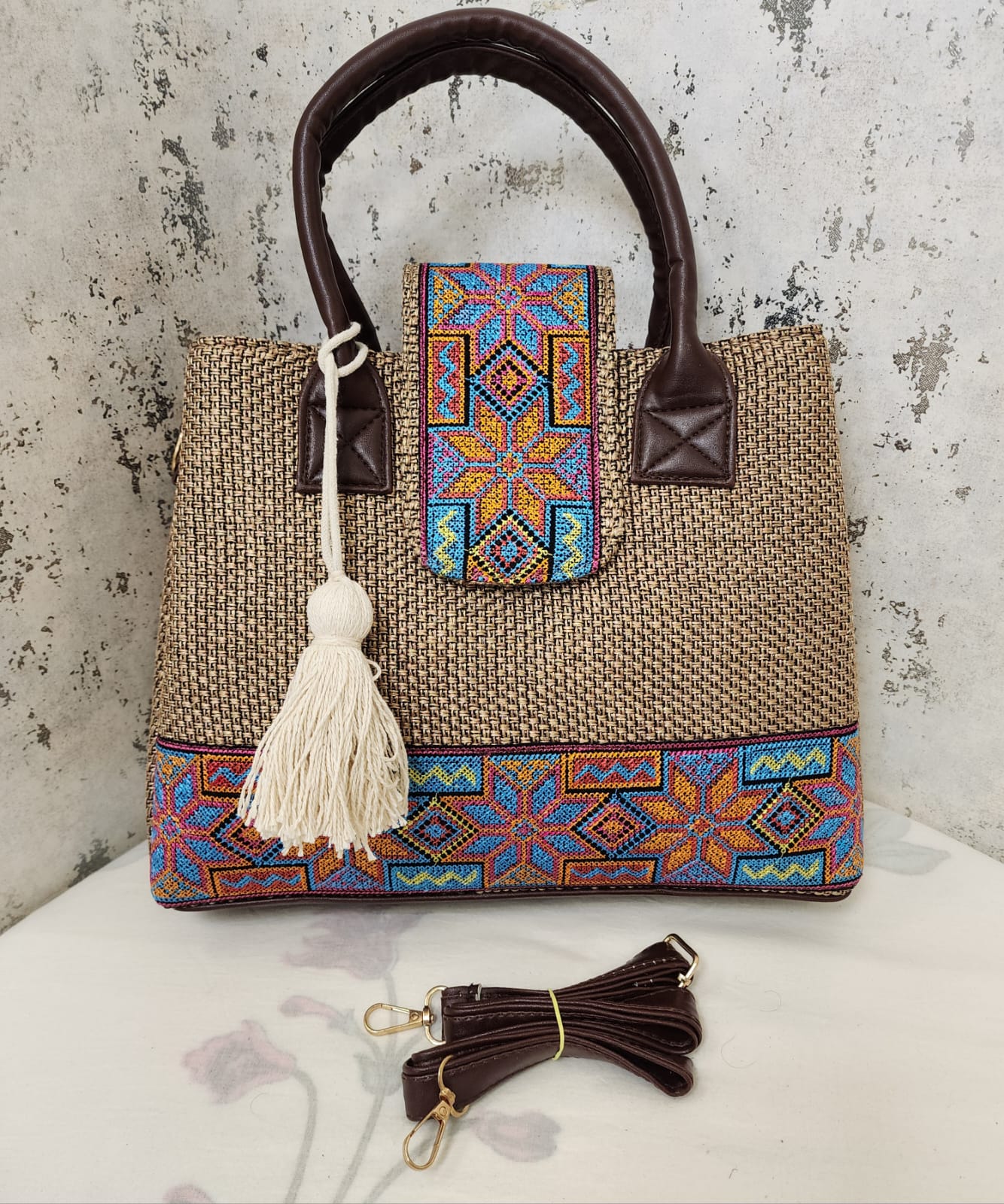 Artisan Embroidered Top Handle Bag