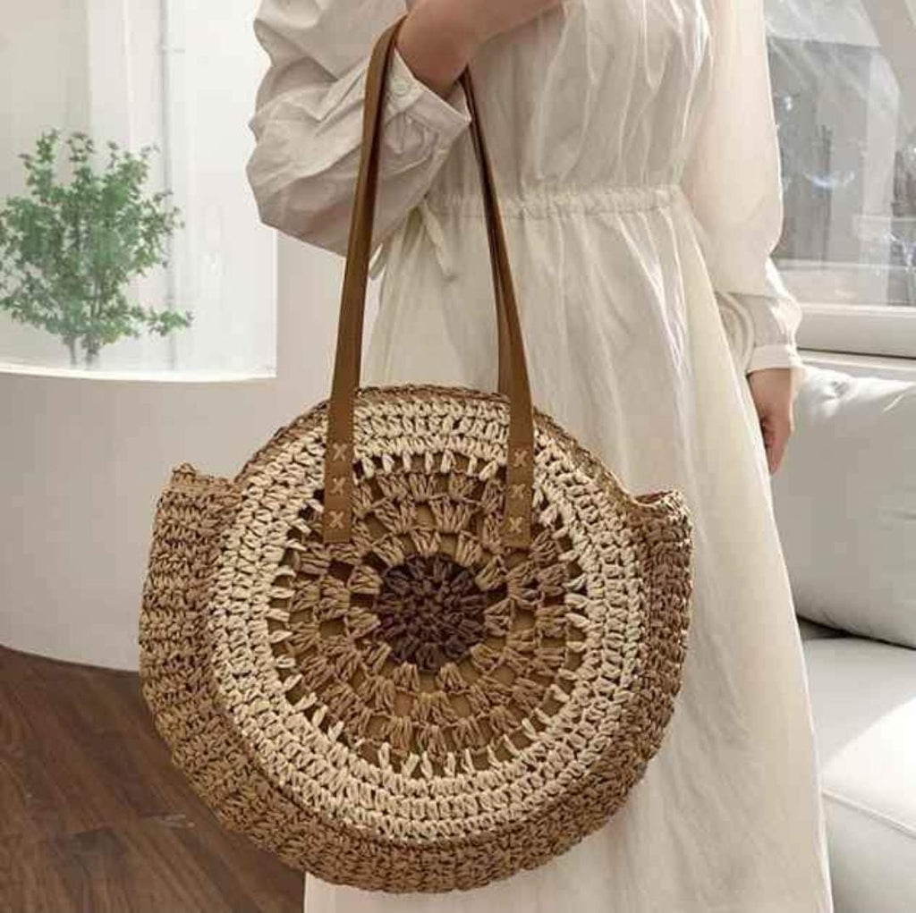 Handwoven Round Straw Tote