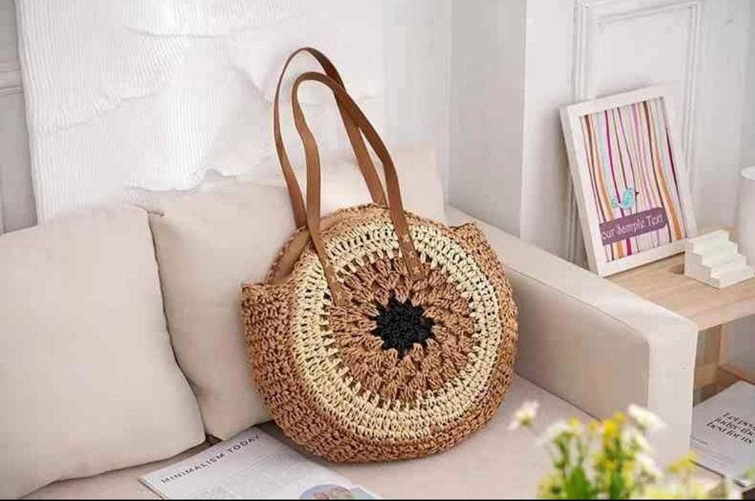 Handwoven Round Straw Tote
