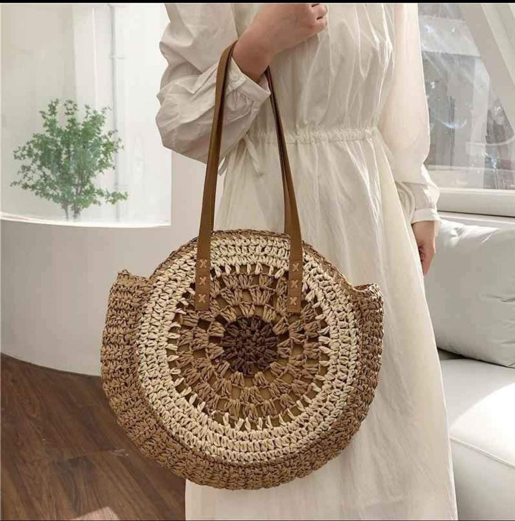 Handwoven Round Straw Tote