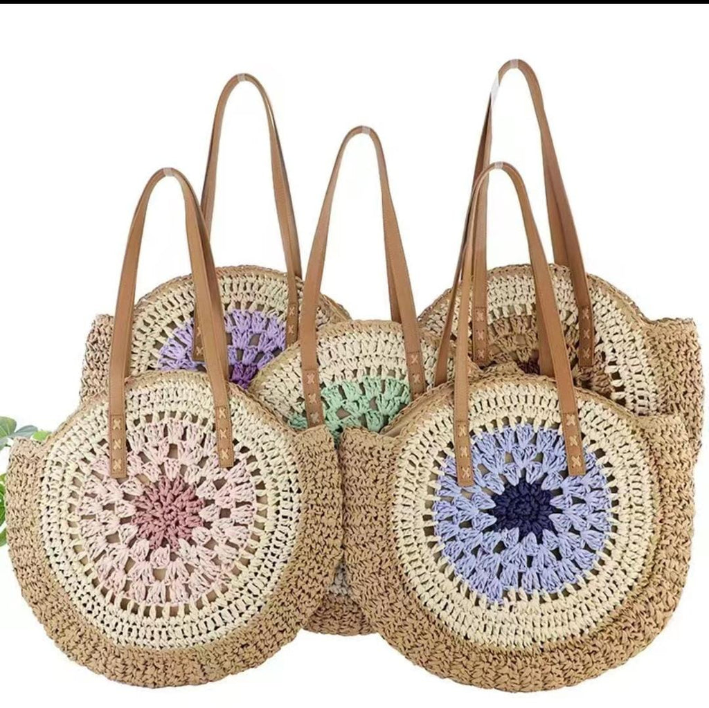 Handwoven Round Straw Tote