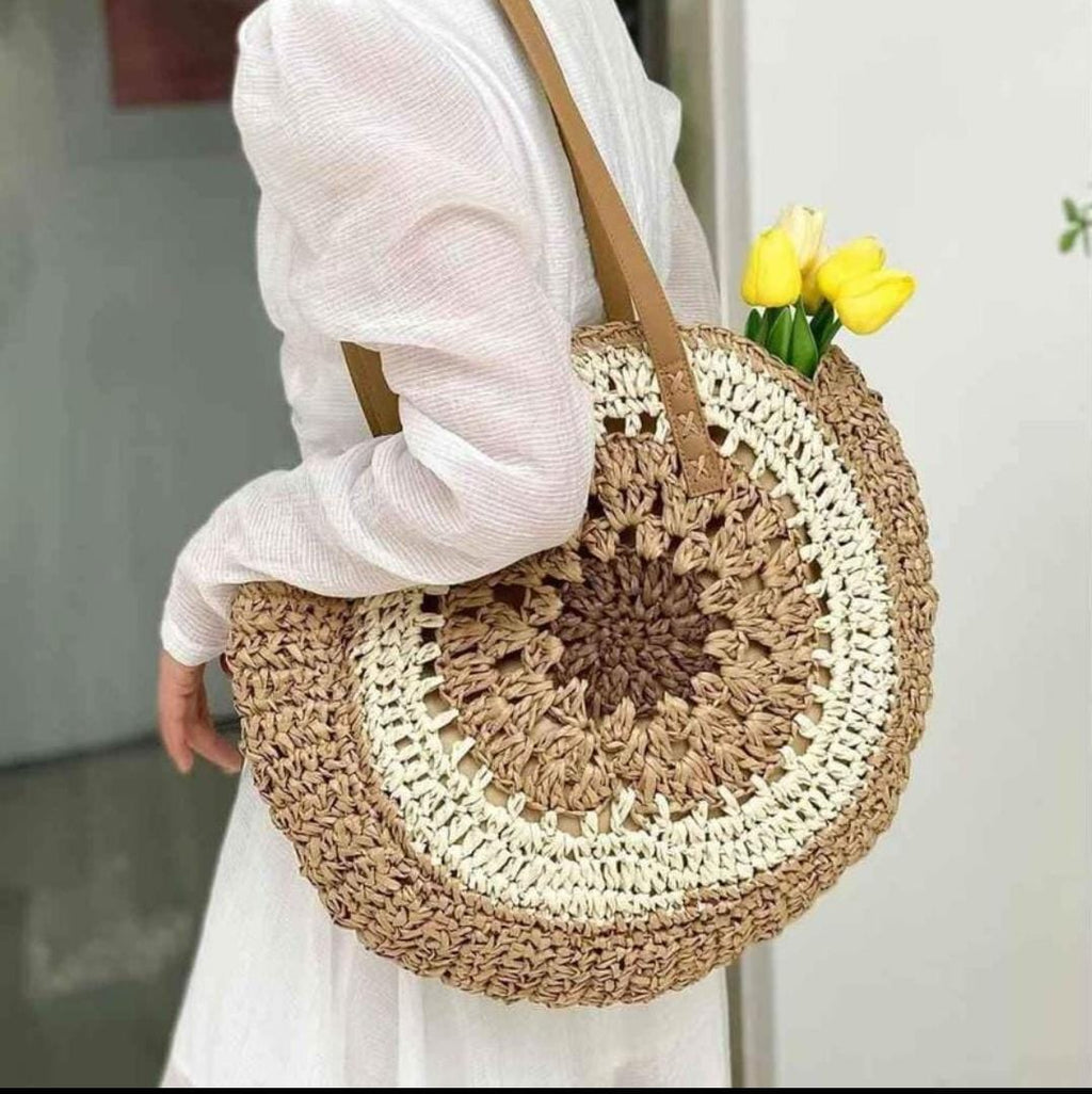 Handwoven Round Straw Tote