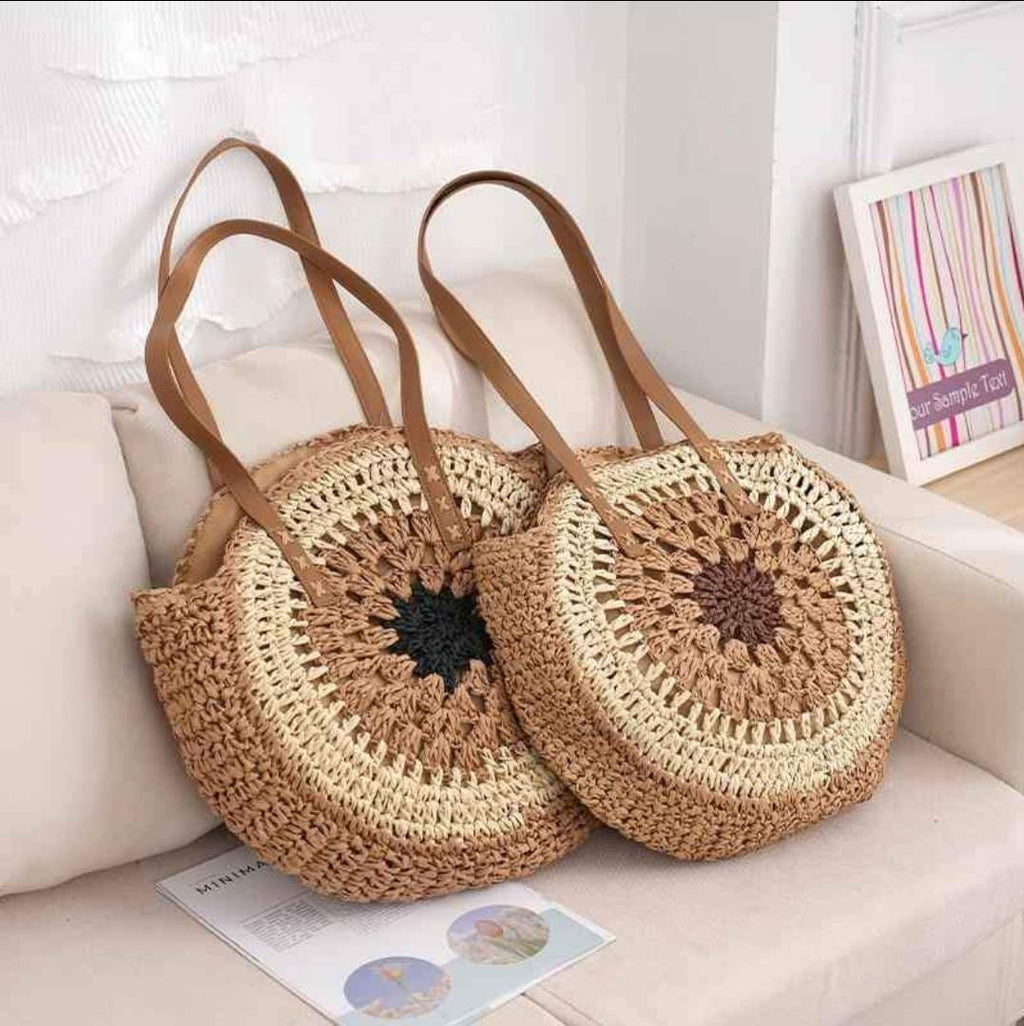 Handwoven Round Straw Tote