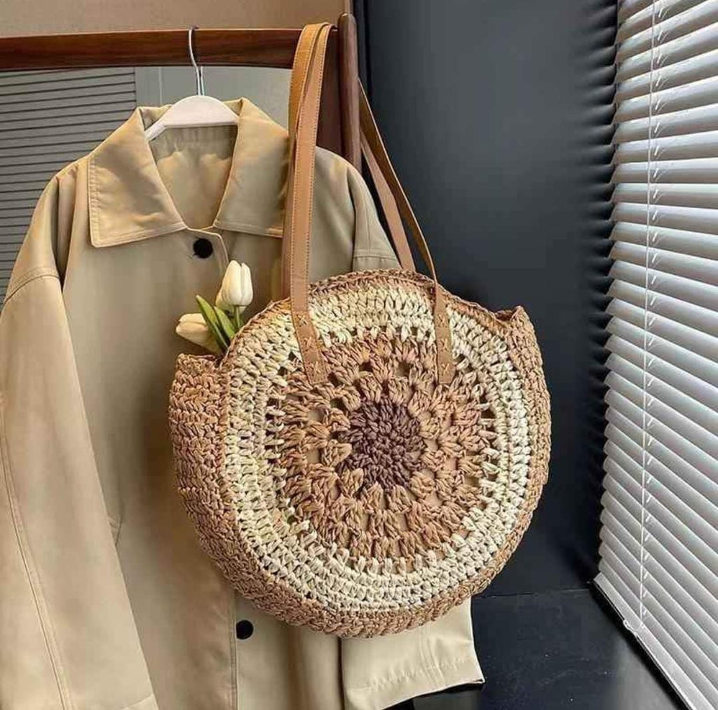 Handwoven Round Straw Tote