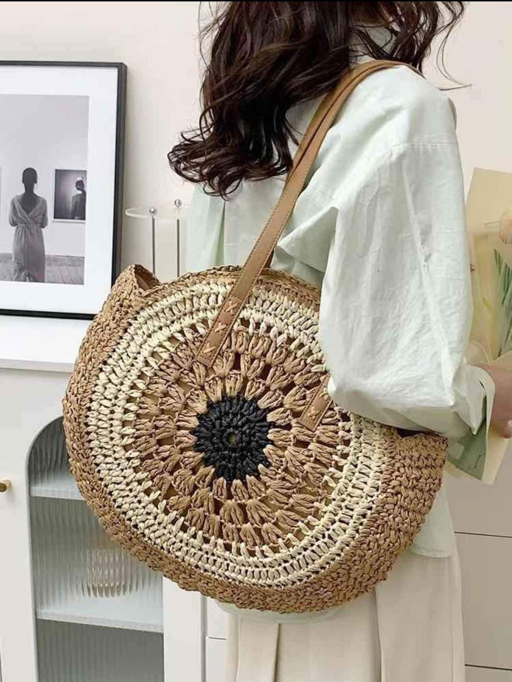 Handwoven Round Straw Tote