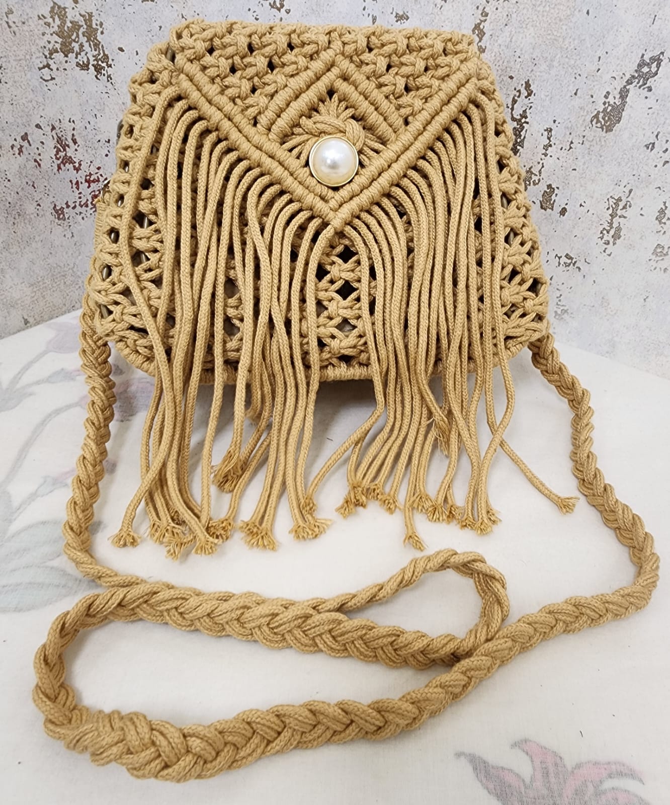 Handcrafted Macramé Fringe Sling Bag