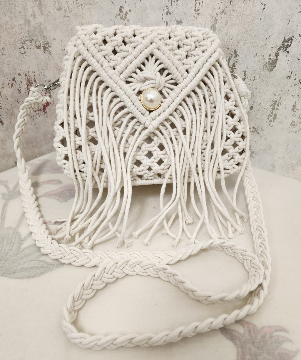 Handcrafted Macramé Fringe Sling Bag