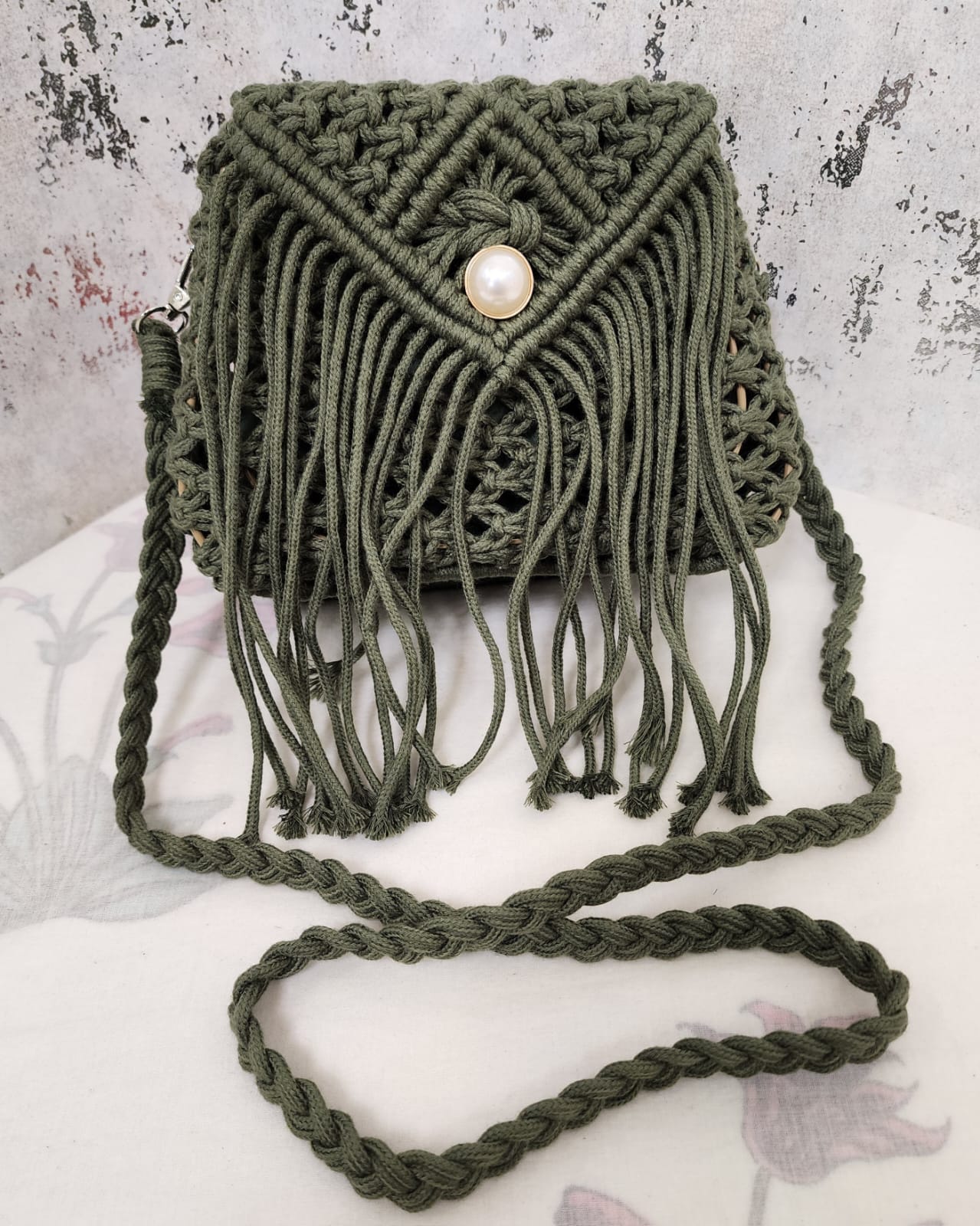 Handcrafted Macramé Fringe Sling Bag