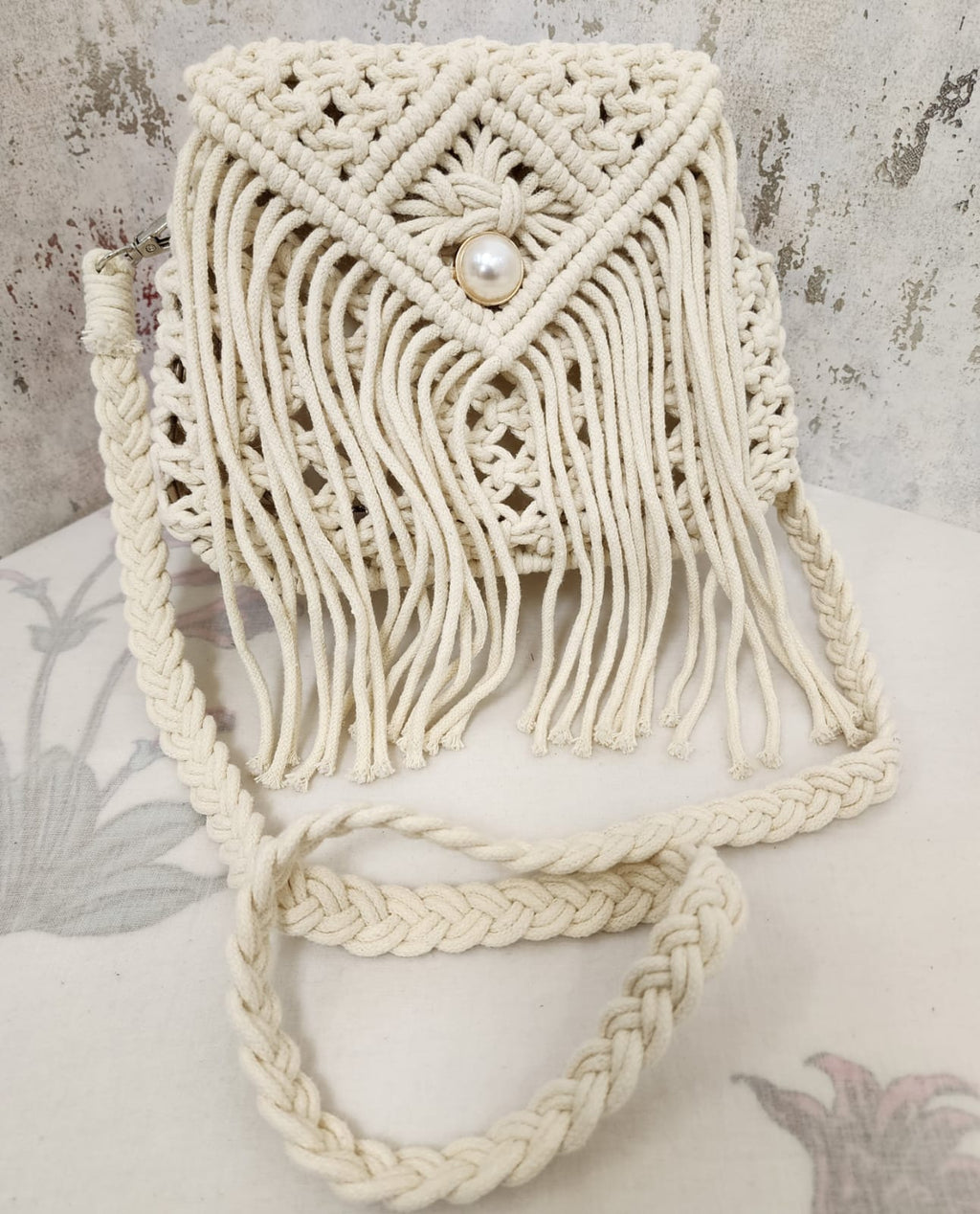Handcrafted Macramé Fringe Sling Bag