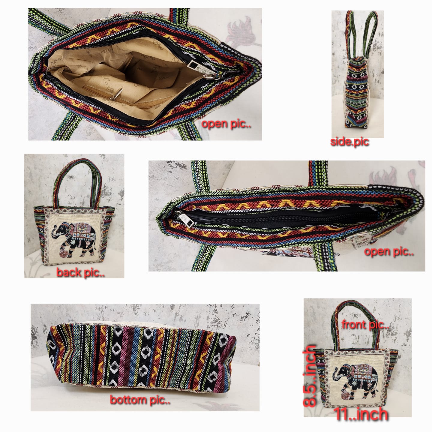 Elephant Motif Woven Tote Bag