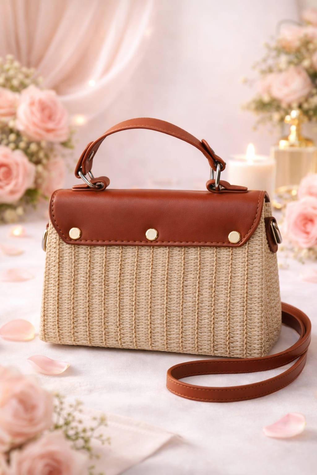 Structured Woven Top Handle Bag